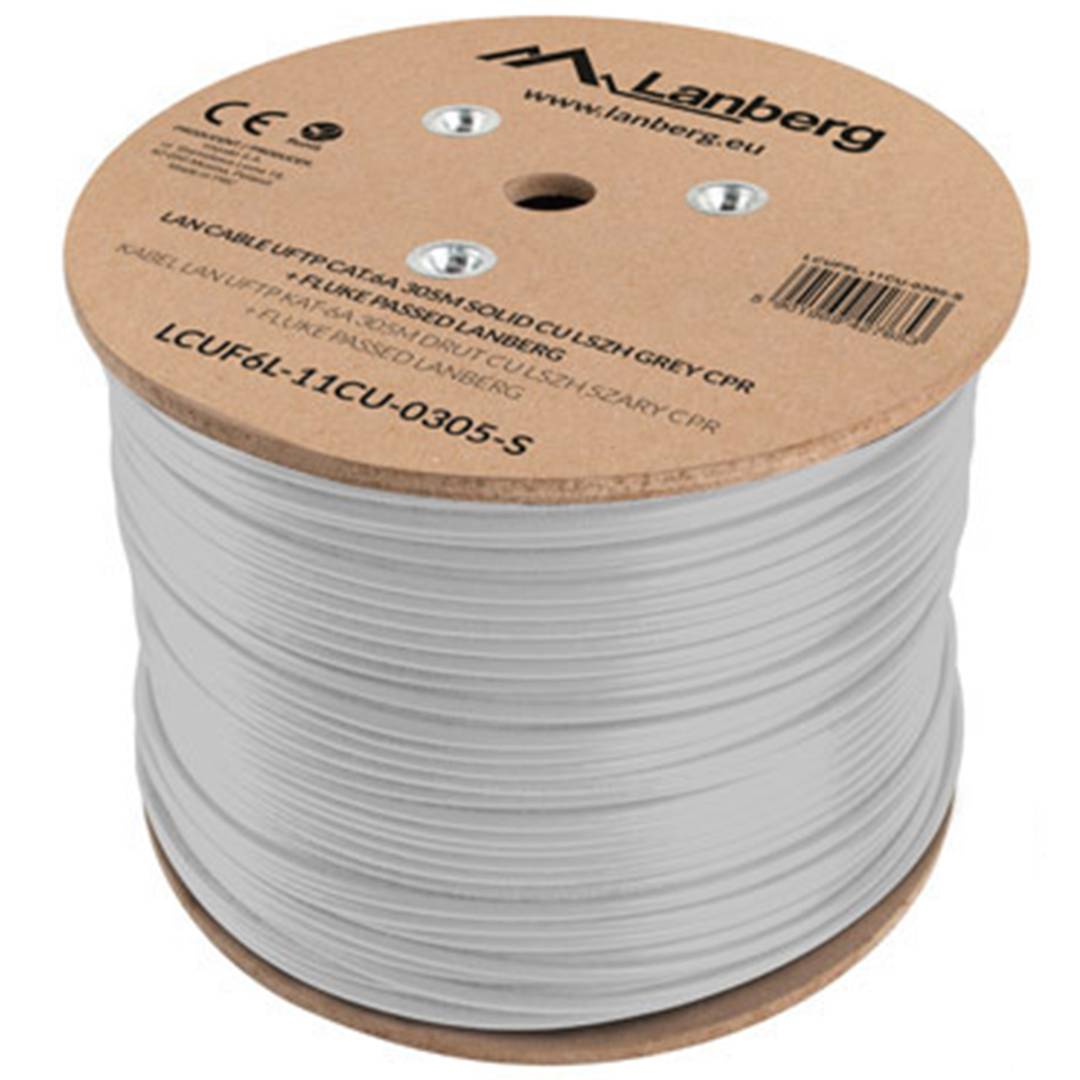 Fluke testé LCUF6L-11CU-0305-S Enrouleur de câble réseau Ethernet FTP Cat.6a rigide gris, 305 m