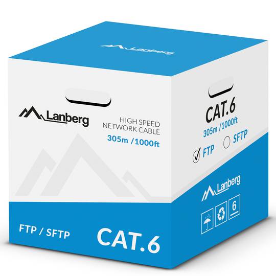 Door Fluke geteste LCF6-11CU-0305-S 305 m stijve grijze Cat 6 FTP Ethernet-netwerkkabelhaspel