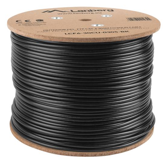 Fluke Testé LCF6-30CU-0305-BK Enrouleur de câble réseau Ethernet FTP Cat 6 extérieur rigide noir 305 m