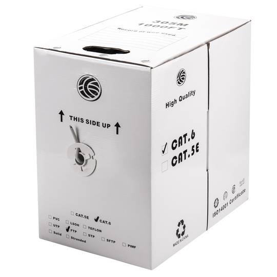 Bobina de cable de xarxa LAN FTP categoria cat.6 24awg CCA rígid gris 305m