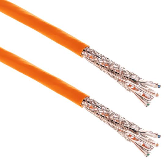 Bobina de cable de red ethernet Cat. 7 SFTP de 100 m rígido de color naranja