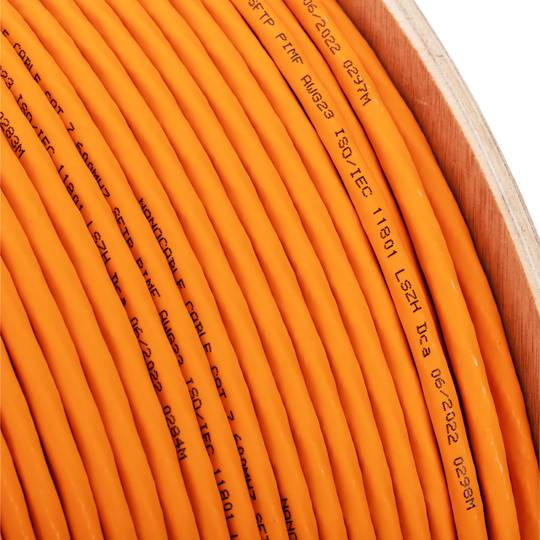 Bobina de cable de xarxa LAN SFTP Cat.7 23AWG CCA rígid taronja 305m