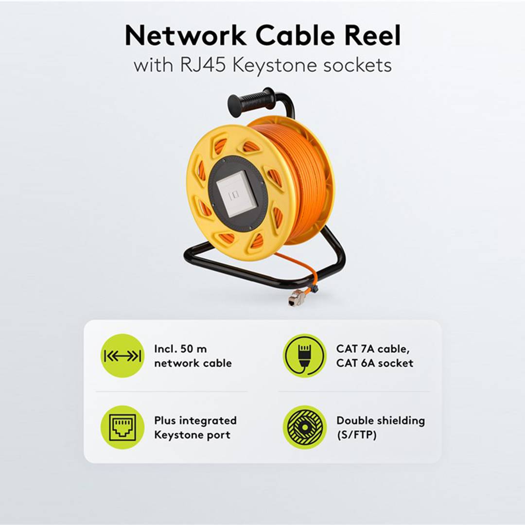 Bobina portátil de cabo de rede RJ45 Cat 7a SFTP 50 metros