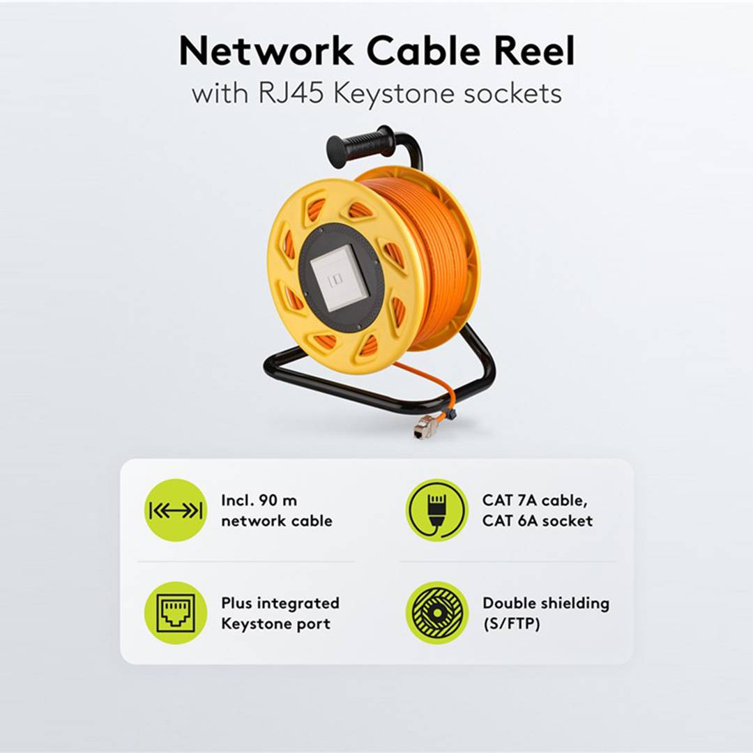 Bobina portátil de cabo de rede RJ45 Cat 7a SFTP 90 metros