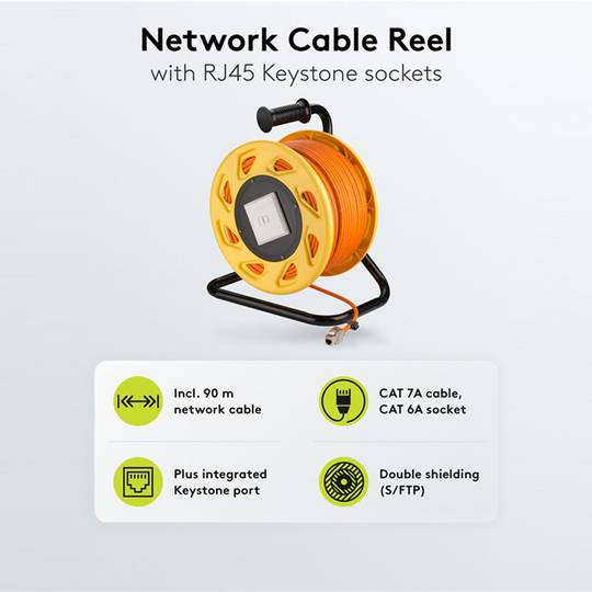 Bobina portátil de cabo de rede RJ45 Cat 7a SFTP 90 metros