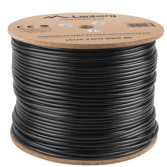 Przetestowany przez firmę Fluke LCU5-21CU-0305-BK Sztywny czarny szpula na kabel sieciowy Ethernet kat. 5e UTP 305 m