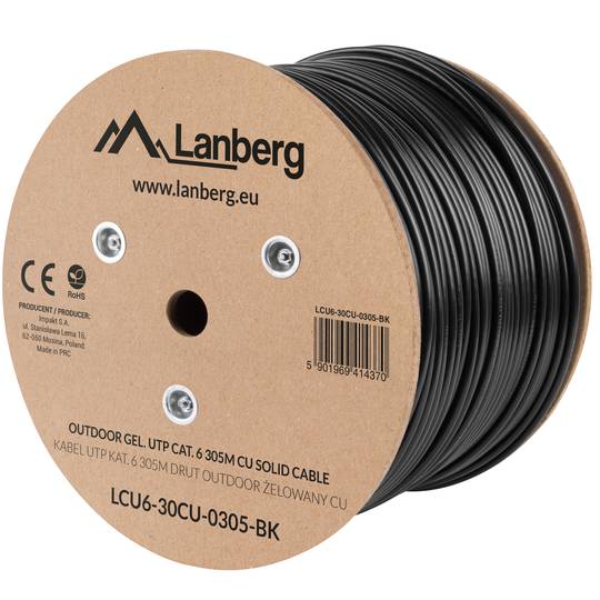 A Fluke testou o carretel de cabo de rede Ethernet UTP Cat 6 rígido preto de 305 m para exterior