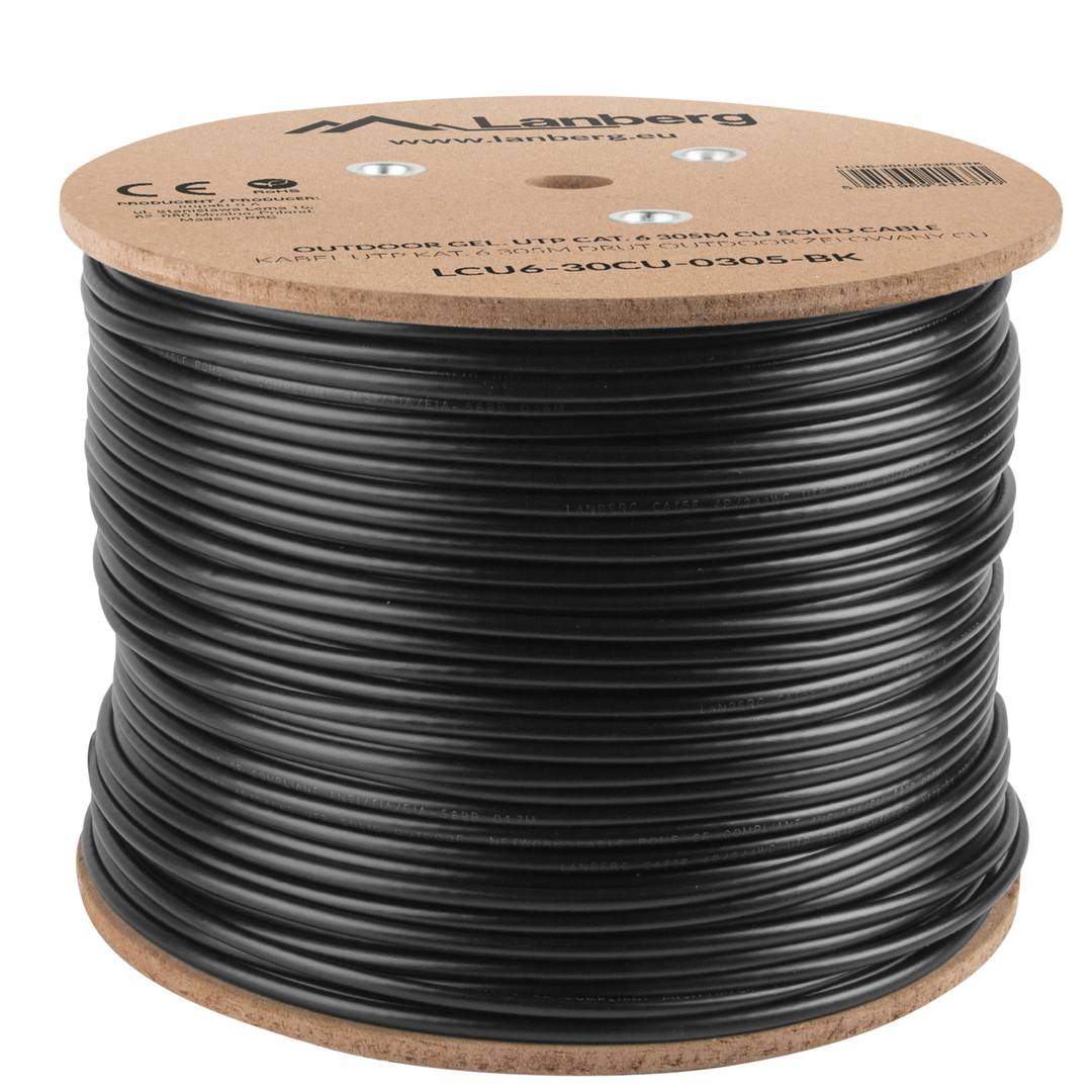 A Fluke testou o carretel de cabo de rede Ethernet UTP Cat 6 rígido preto de 305 m para exterior