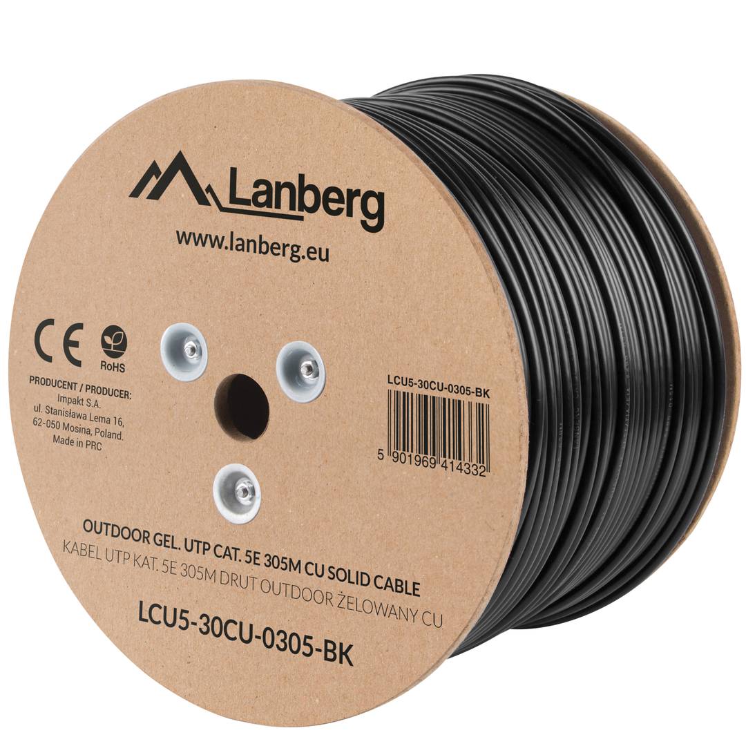 Fluke Testé LCU5-30CU-0305-BK Enrouleur de câble réseau Ethernet UTP Cat. 5e extérieur gris rigide, 305 m, 305 m