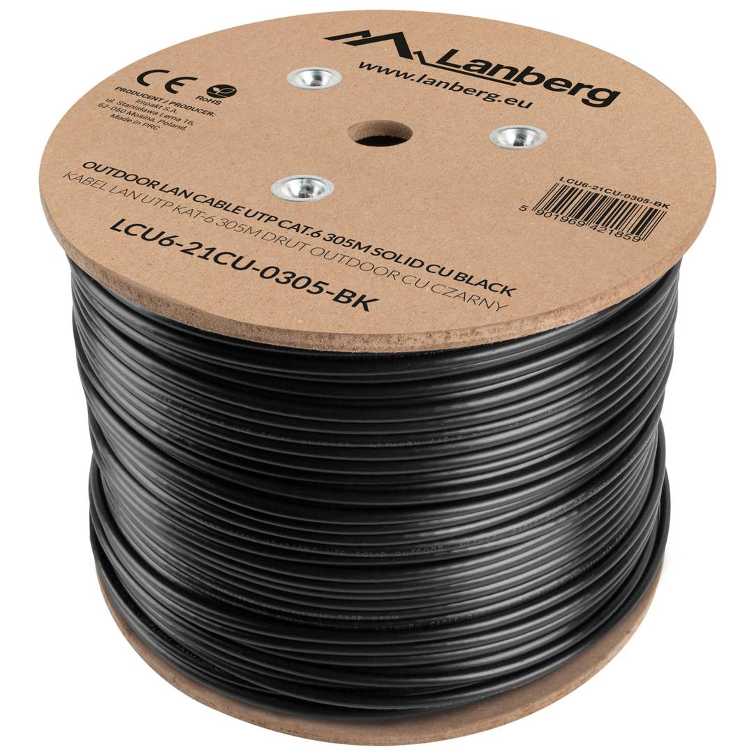 A Fluke testou o carretel de cabo de rede Ethernet UTP Cat 6 rígido preto de 305 m para exterior