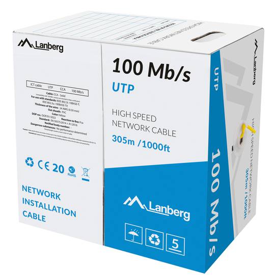 305 m starre gelbe Cat. 5e UTP CCA Ethernet-Netzwerkkabeltrommel LCU5-10CC-0305-Y