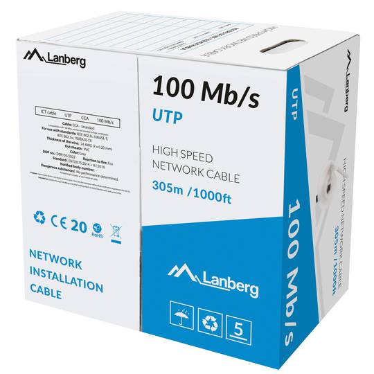 Zwijacz kabla sieciowego Ethernet, sztywny, szary, kat. 5e, UTP CCA, 305 m LCU5-11CC-0305-S