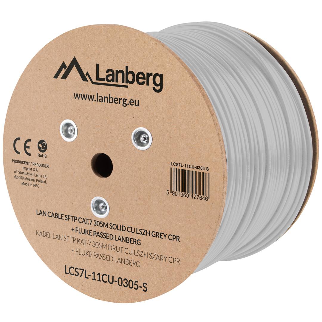 Door Fluke geteste LCS7L-11CU-0305-S 305 m stijve grijze Cat 7 FTP Ethernet-netwerkkabelhaspel