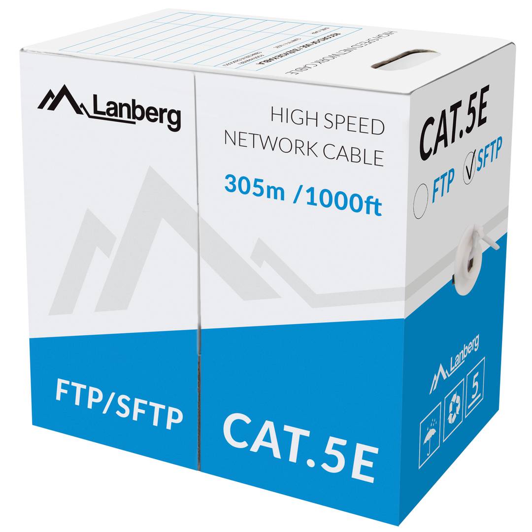 Lanberg cat.5e FTP-netwerkkabelhaspel stijf Fluke getest grijs 305m LCF5-11CU-0305-S