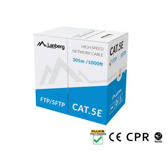 Lanberg cat.5e FTP-netwerkkabelhaspel stijf Fluke getest grijs 305m LCF5-11CU-0305-S