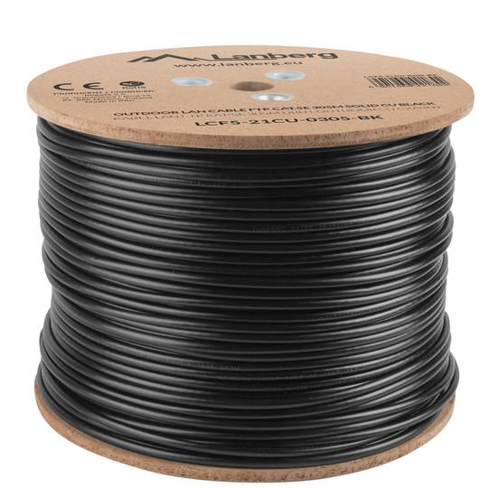Carretel de cabo de rede Lanberg cat.5e FTP rígido Fluke testado preto 305m LCF5-21CU-0305-BK