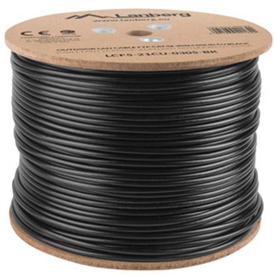 Carretel de cabo de rede Lanberg cat.5e FTP rígido Fluke testado preto 305m LCF5-21CU-0305-BK