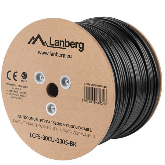 Carretel de cabo de rede Lanberg cat.5e FTP rígido Fluke testado preto 305m LCF5-30CU-0305-BK