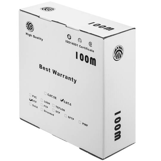 Bobina cable UTP categoría 6 24AWG CCA rígido verde 100m