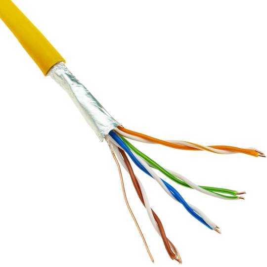 Bobina de cable de red ethernet Cat. 5e FTP CCA de 100 m rígido de color amarillo