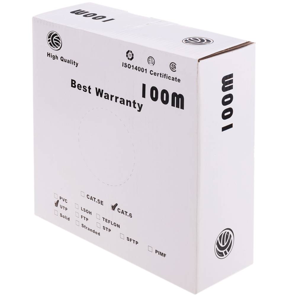 Spool UTP Cat6 cable 24AWG CCA solid black 100m