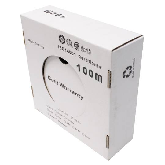 Bobina de cable de red ethernet Cat. 6 FTP CCA de 100 m rígido de color blanco
