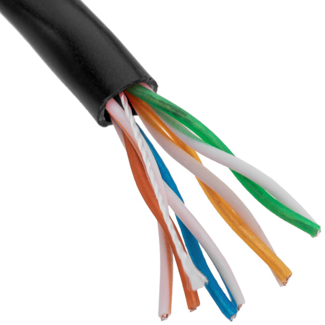 Carretel de cabo de rede Ethernet Rígido Preto Cat. 5e UTP CCA de 305 m para uso externo