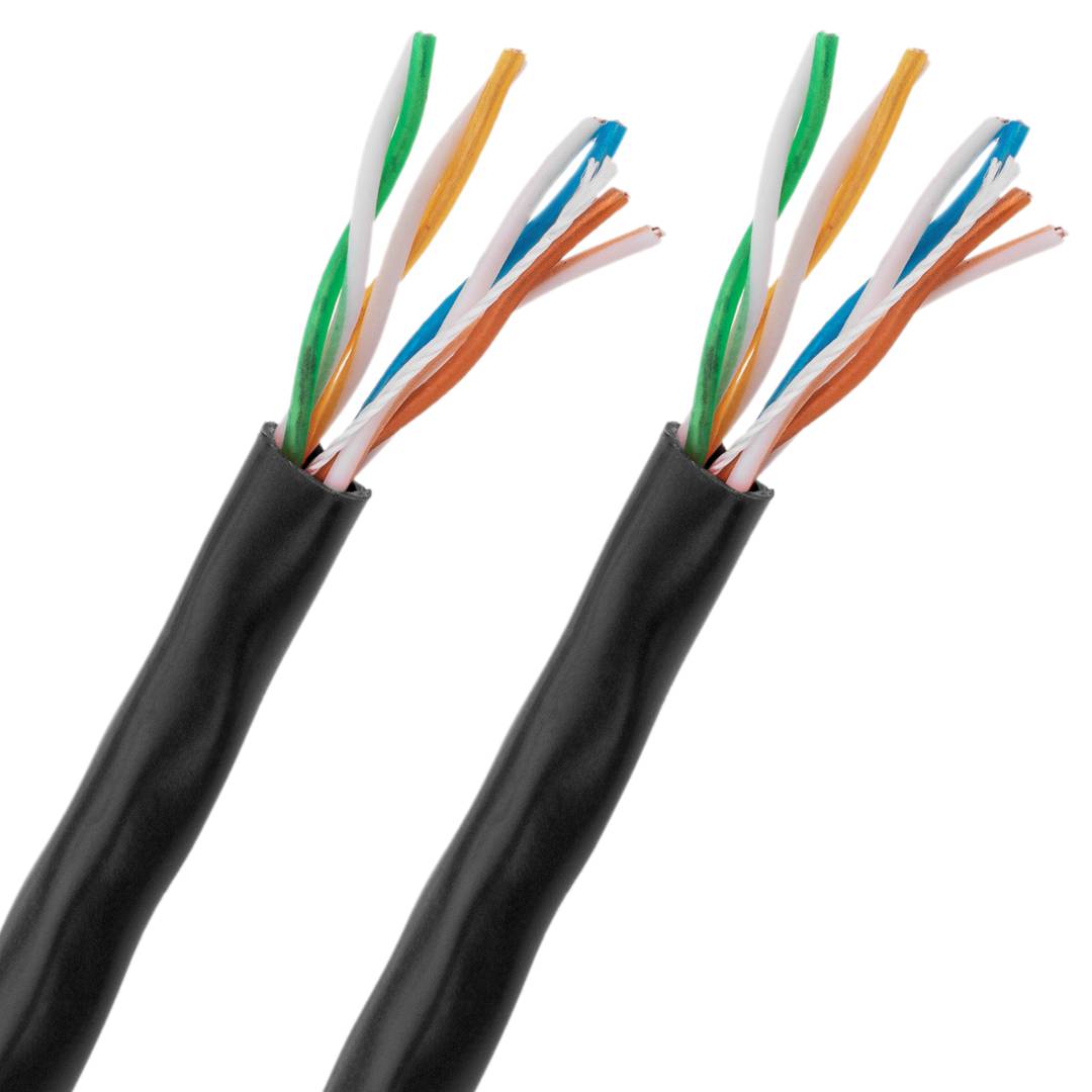 Carretel de cabo de rede Ethernet Rígido Preto Cat. 5e UTP CCA de 305 m para uso externo