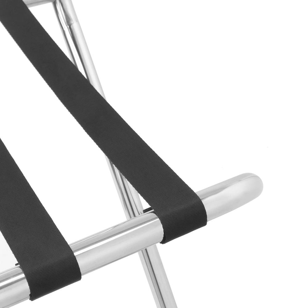 Suporte de bagagem dobrável com encosto para hotel e apartamento em metal cromado