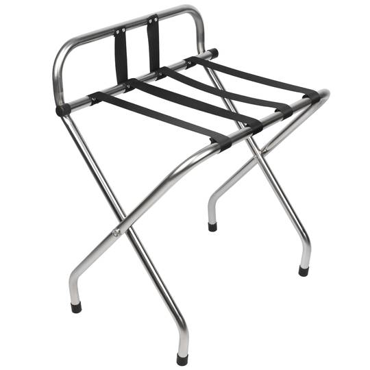 Portapacchi pieghevole con schienale per hotel e appartamento in metallo cromato 620 x 450 x 735 mm