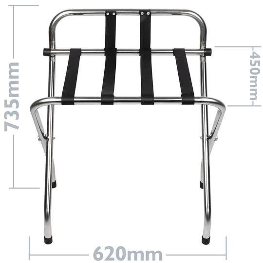 Portapacchi pieghevole con schienale per hotel e appartamento in metallo cromato 620 x 450 x 735 mm