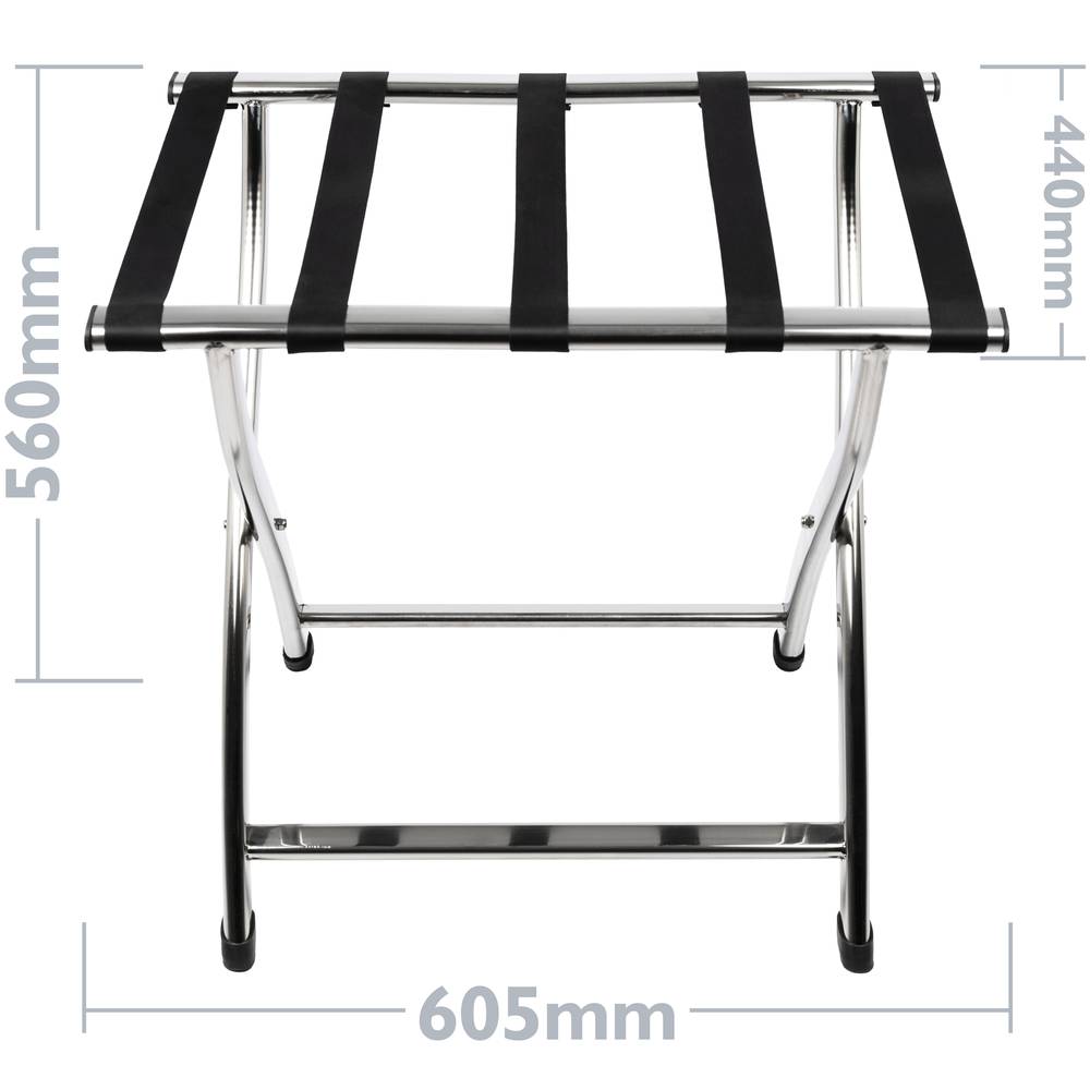Porta-malas dobrável para hotel e apartamento em metal cromado 605 x 440 x 560 mm