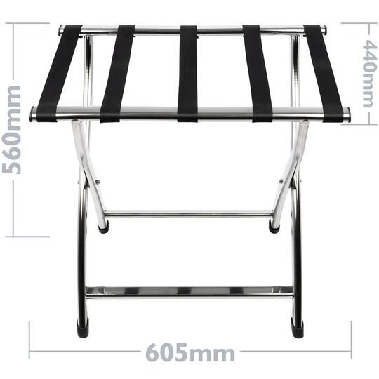 Porta-malas dobrável para hotel e apartamento em metal cromado 605 x 440 x 560 mm