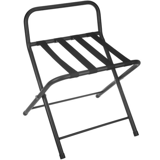 Klappbarer Kofferständer mit Rückenlehne für Hotel und Apartment aus schwarzem Metall 560 x 440 x 680 mm