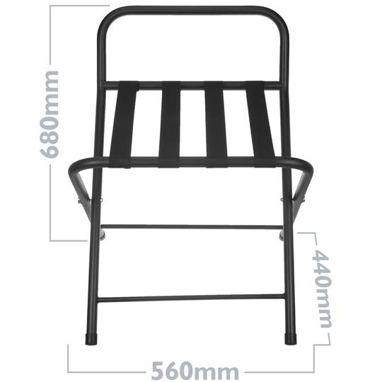 Klappbarer Kofferständer mit Rückenlehne für Hotel und Apartment aus schwarzem Metall 560 x 440 x 680 mm