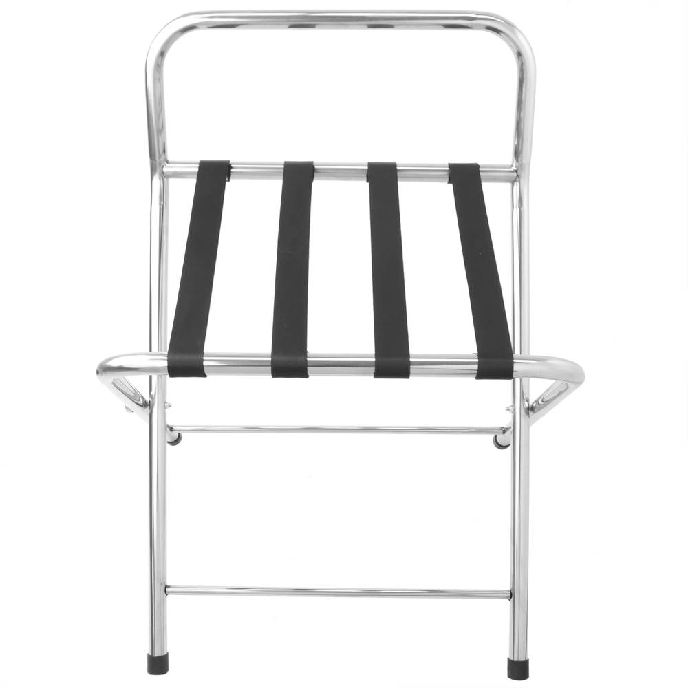 Suporte dobrável para mala com encosto para hotel e apartamento em metal preto 560x440x680mm