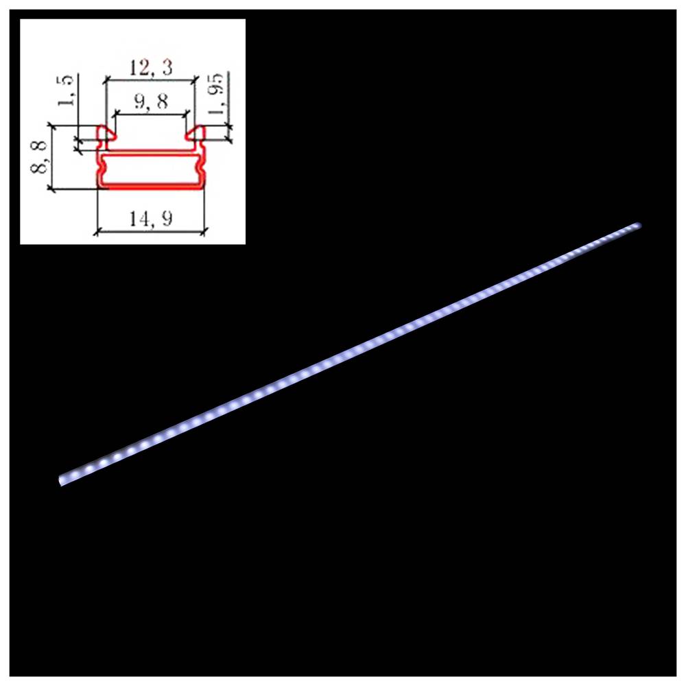 Bande en aluminium pour 12mm bande de LED taille 15x09x1000 mm