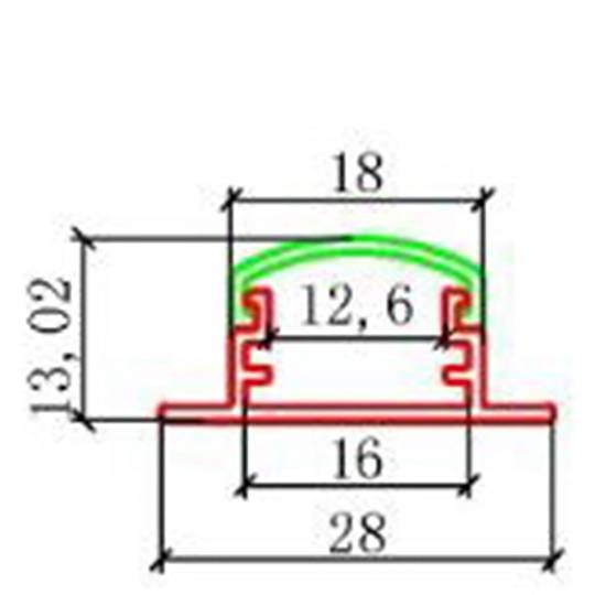 Aluminium strip for 16mm LED strip size 28x13x1000 mm