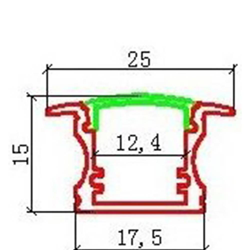 Aluminium-Streifen für 12mm LED-Streifen Größe 25x15x1000 mm