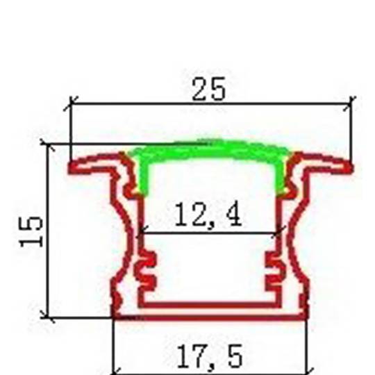 Aluminium-Streifen für 12mm LED-Streifen Größe 25x15x1000 mm