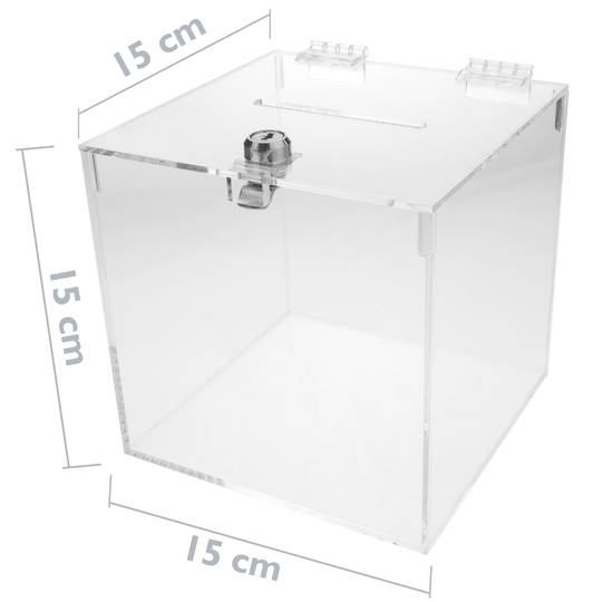Urna scatola in metacrilato trasparente con chiave di sicurezza 15x15x15cm