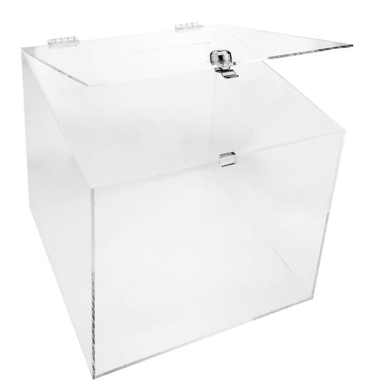PrimeMatik Boîte urne en méthacrylate Transparent avec clé de sécurité 15x15x15cm 