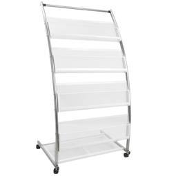 Displayhouder met wielen en 4 planken voor brochures en tijdschriften