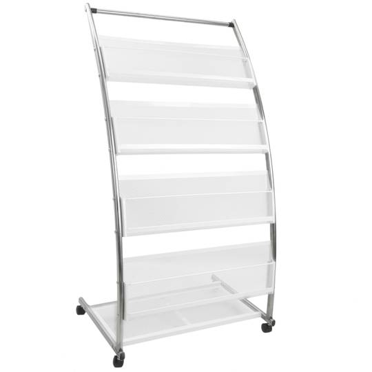 Présentoir brochures et revues avec roues et 4 étagères