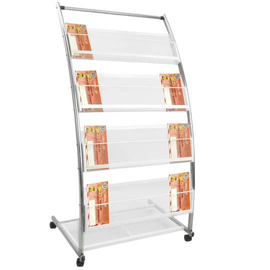 Présentoir brochures et revues avec roues et 4 étagères