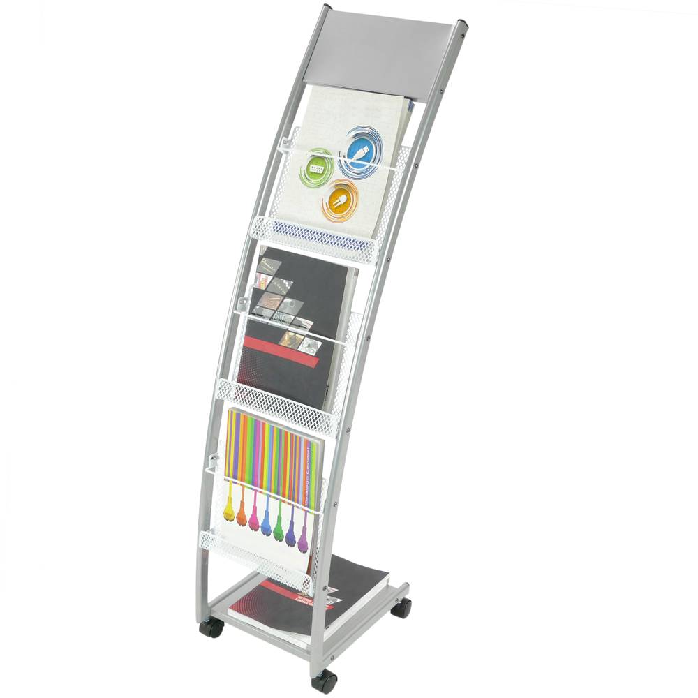 Espositore da terra 31 x 35 x 126 cm con 3 scomparti per brochure e riviste
