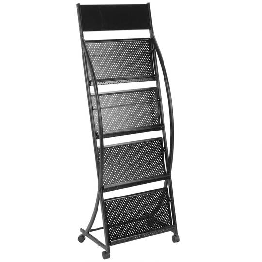 Displayhouder 48 x 30 x 143 cm met 4 vakken voor brochures en tijdschriften