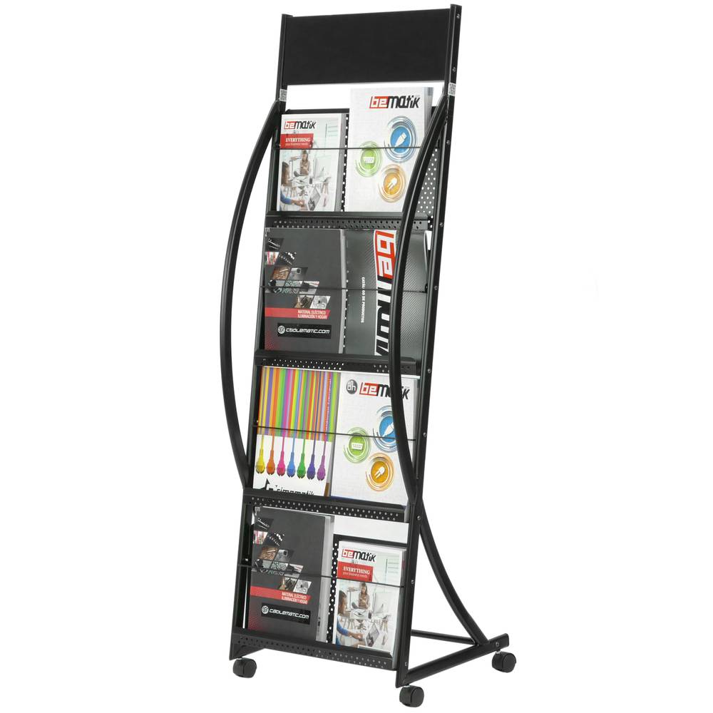 Expositor portafolletos 48 x 30 x 130 cm con 4 compartimentos para folletos y revistas