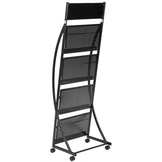 Displayhouder 48 x 30 x 143 cm met 4 vakken voor brochures en tijdschriften