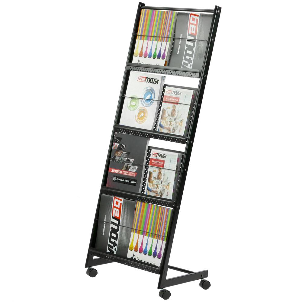 Expositor portafolletos 48 x 37 x 132 cm con 4 compartimentos para folletos y revistas